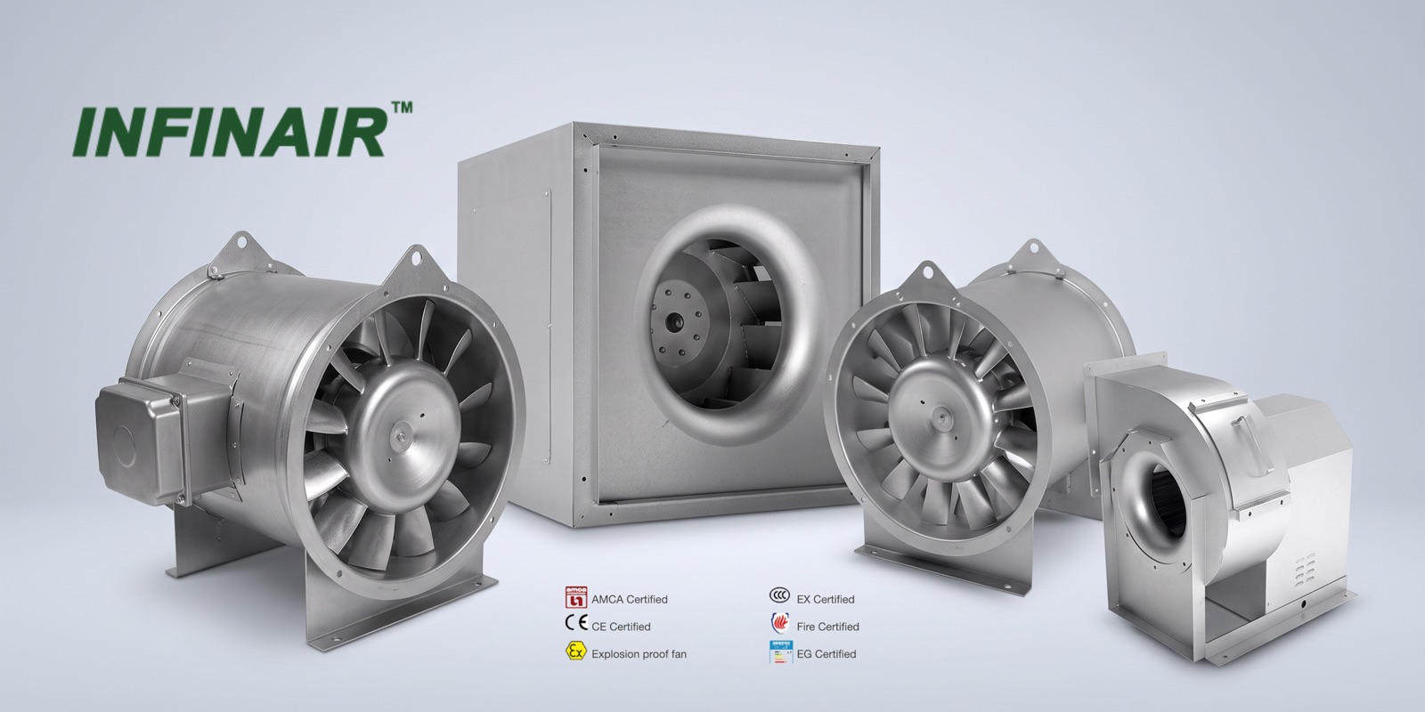 INFINAIR: ventiladores industriales, certificados AMCA, CE, EX, Fire y EG